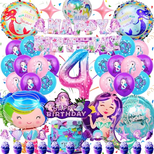 Meerjungfrau Geburtstag Deko 4 Jahre, Gozuein 44 Stück Meerjungfrauen Deko Kindergeburtstag, Meerjungfrau Tortendeko Banner Kit, 3D Meerjungfrau Luftballon Party Set, Mermaid Themen Deko Geburtstag Meerjungfrau Geburtstag Deko 4 Jahre, Gozuein 44 Stück Meerjungfrauen Deko Kindergeburtstag, Meerjungfrau Tortendeko Banner Kit, 3D Meerjungfrau Luftballon Party Set, Mermaid Themen Deko Geburtstag von Gozuein
