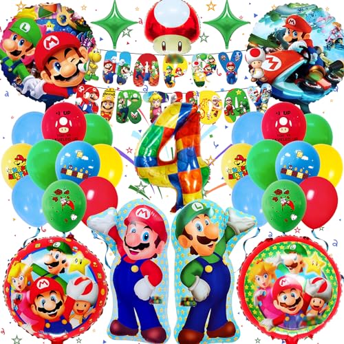 Super Mari Geburtstag Deko 4 Jahre, Gozuein 32 Stück Super Mari Dekoration Geburtstag Mädchen Junge, Mari Geburtstagsdeko Set, Mari Geburtstagsfeier Thema Dekoration mit Super Mari Luftballon Banner Super Mari Geburtstag Deko 4 Jahre, Gozuein 32 Stück Super Mari Dekoration Geburtstag Mädchen Junge, Mari Geburtstagsdeko Set, Mari Geburtstagsfeier Thema Dekoration mit Super Mari Luftballon Banner von Gozuein
