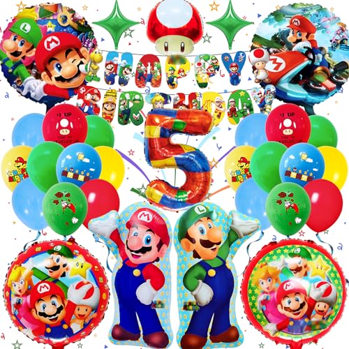 Super Mari Geburtstag Deko 5 Jahre, Gozuein 32 Stück Super Mari Dekoration Geburtstag Mädchen Junge, Mari Geburtstagsdeko Set, Mari Geburtstagsfeier Thema Dekoration mit Super Mari Luftballon Banner Super Mari Geburtstag Deko 5 Jahre, Gozuein 32 Stück Super Mari Dekoration Geburtstag Mädchen Junge, Mari Geburtstagsdeko Set, Mari Geburtstagsfeier Thema Dekoration mit Super Mari Luftballon Banner von Gozuein
