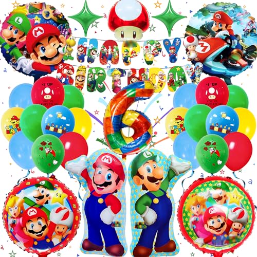 Super Mari Geburtstag Deko 6 Jahre, Gozuein 32 Stück Super Mari Dekoration Geburtstag Mädchen Junge, Mari Geburtstagsdeko Set, Mari Geburtstagsfeier Thema Dekoration mit Super Mari Luftballon Banner Super Mari Geburtstag Deko 6 Jahre, Gozuein 32 Stück Super Mari Dekoration Geburtstag Mädchen Junge, Mari Geburtstagsdeko Set, Mari Geburtstagsfeier Thema Dekoration mit Super Mari Luftballon Banner von Gozuein