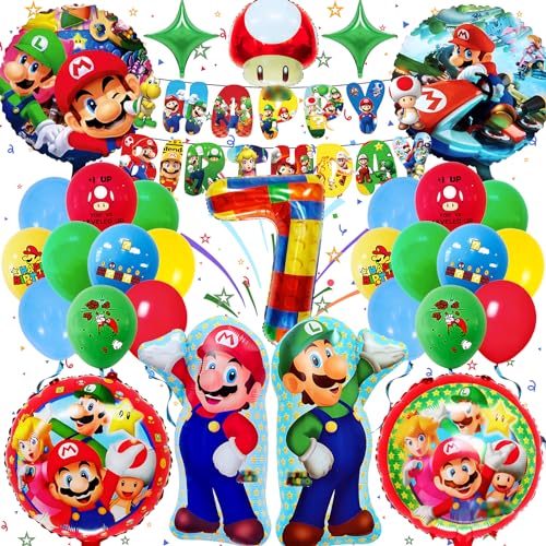 Super Mari Geburtstag Deko 7 Jahre, Gozuein 32 Stück Super Mari Dekoration Geburtstag Mädchen Junge, Mari Geburtstagsdeko Set, Mari Geburtstagsfeier Thema Dekoration mit Super Mari Luftballon Banner Super Mari Geburtstag Deko 7 Jahre, Gozuein 32 Stück Super Mari Dekoration Geburtstag Mädchen Junge, Mari Geburtstagsdeko Set, Mari Geburtstagsfeier Thema Dekoration mit Super Mari Luftballon Banner von Gozuein