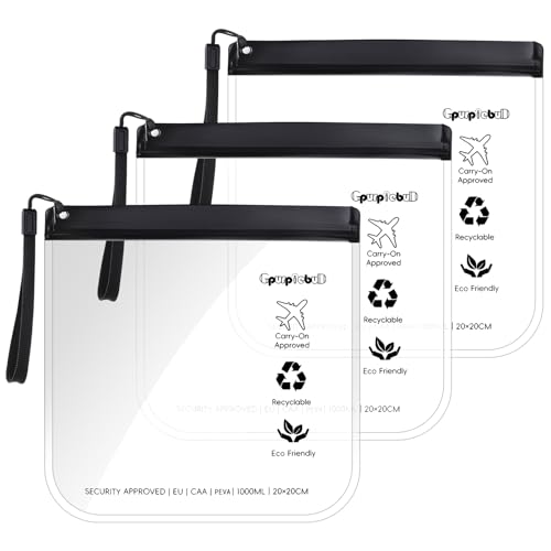 Gpurplebud 1 Liter Beutel Flugzeug Handgepäck - 3 Stück Flugzeug Flüssigkeiten Beutel mit Lanyard Transparente Kulturtasche für Damen & Herren von Gpurplebud