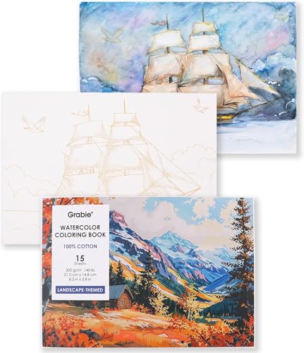 Grabie Aquarell-Malbuch, 15 Blatt, A5 (21,6 x 14,7 cm), Aquarellbuch für Erwachsene: Entzünden Sie Ihren künstlerischen Ausdruck auf 100 % Baumwollpapier (Querformat) von Grabie