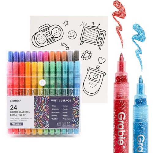 Grabie Glitzerstift mit 24 Farben, Glitzerstift, metallischer Schimmer, extra feine Spitze, Glitzer-Acrylfarben-Marker, schnell trocknende Tinte auf Wasserbasis, Glitzerstifte für Erwachsene, DIY Grabie Glitzerstift mit 24 Farben, Glitzerstift, metallischer Schimmer, extra feine Spitze, Glitzer-Acrylfarben-Marker, schnell trocknende Tinte auf Wasserbasis, Glitzerstifte für Erwachsene, DIY von Grabie