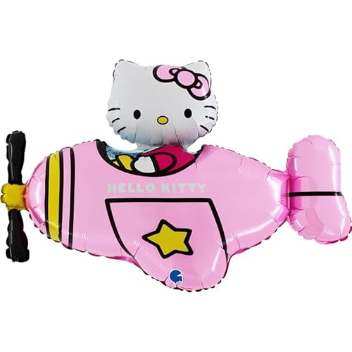 90cm Hello Kitty In Red Helicopter Foil Balloon - Inflate With Air/Helium (CS82) von Grabo