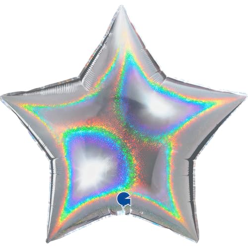 Grabo Folienballon | 45-91 cm | Stern | Uni Farbe | Helium-Ballon Party Deko Geburtstagsfeier (Holo Silber, 91 cm) von Grabo