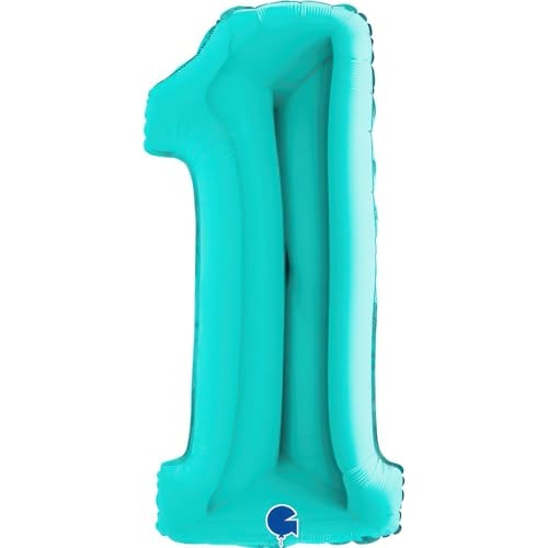 Grabo XXL Riesen Zahlen Folienballon 102 cm (40") Farbauswahl – Perfekte Deko für Geburtstage, Jubiläen & Feiern – Happy Birthday - für Helium und Luft! Wiederverwendbar! (Tiffany Türkis, 1) von Grabo
