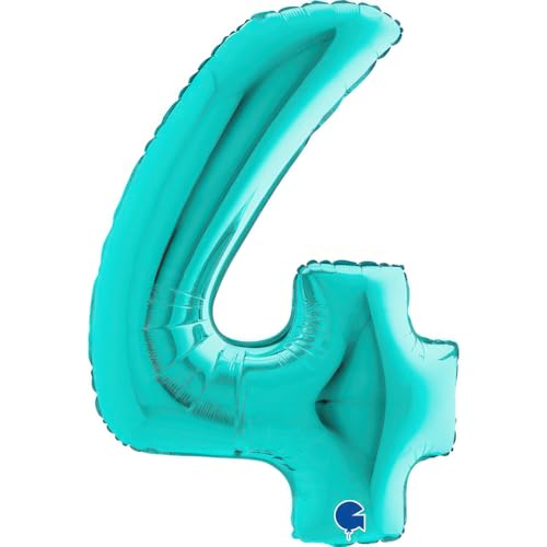 Grabo XXL Riesen Zahlen Folienballon 102 cm (40") Farbauswahl – Perfekte Deko für Geburtstage, Jubiläen & Feiern – Happy Birthday - für Helium und Luft! Wiederverwendbar! (Tiffany Türkis, 4) von Grabo