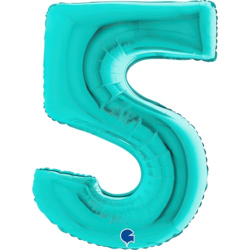 Grabo XXL Riesen Zahlen Folienballon 102 cm (40") Farbauswahl – Perfekte Deko für Geburtstage, Jubiläen & Feiern – Happy Birthday - für Helium und Luft! Wiederverwendbar! (Tiffany Türkis, 5) von Grabo