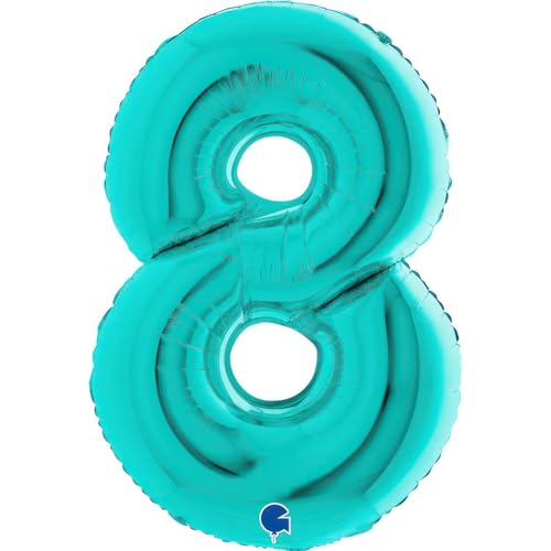 Grabo XXL Riesen Zahlen Folienballon 102 cm (40") Farbauswahl – Perfekte Deko für Geburtstage, Jubiläen & Feiern – Happy Birthday - für Helium und Luft! Wiederverwendbar! (Tiffany Türkis, 8) von Grabo