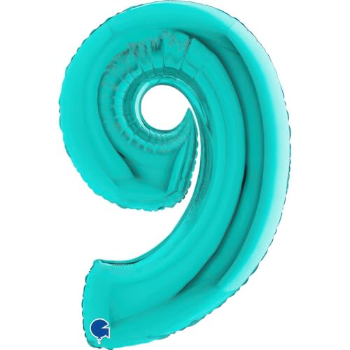 Grabo XXL Riesen Zahlen Folienballon 102 cm (40") Farbauswahl – Perfekte Deko für Geburtstage, Jubiläen & Feiern – Happy Birthday - für Helium und Luft! Wiederverwendbar! (Tiffany Türkis, 9) von Grabo