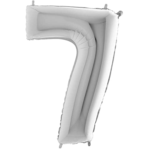 Grabo Zahlen Folienballon 36 cm (14") Gold oder Silber – Perfekte Deko für Geburtstage, Jubiläen & Feiern – Happy Birthday Party-Highlight - für Luft Füllung! Wiederverwendbar! (Silber, 7) von Grabo