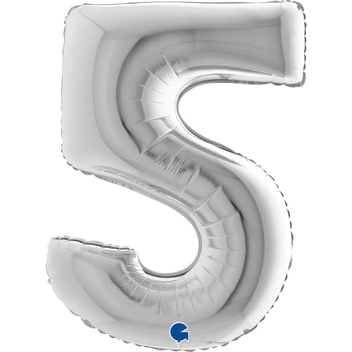 Grabo XXL Riesen Zahlen Folienballon 102 cm (40") Farbauswahl – Perfekte Deko für Geburtstage, Jubiläen & Feiern – Happy Birthday Party-Highlight - für Helium und Luft! Wiederverwendbar! (Silber, 5) von Grabo