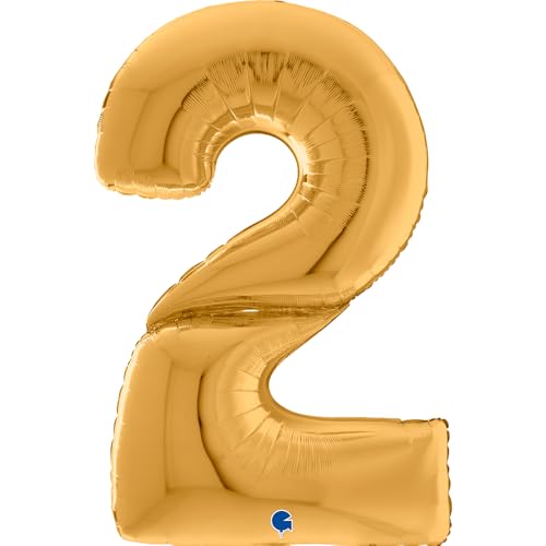 XXL Gigant Zahlen Folienballon 163 cm (64") Gold/Silber – Perfekte Deko für Geburtstage, Jubiläen & Feiern – Happy Birthday Party-Highlight - für Helium und Luft! Wiederverwendbar! (Gold, 2) von Grabo