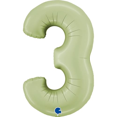 XXL Riesen Zahlen Folienballon 102 cm (40") Matte Farben – Perfekte Deko für Geburtstage, Jubiläen & Feiern – Happy Birthday Party-Highlight - für Helium und Luft! Wiederverwendbar! (Satin Olive, 3) von Grabo