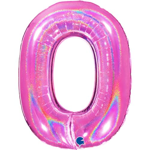 XXL Riesen Zahlen Folienballon 102 cm (40") holografisch 3D Effekt – Perfekte Deko für Geburtstage, Jubiläen & Feiern – Happy Birthday Party-Highlight - für Helium und Luft! (Fuchsia, 0) von Grabo