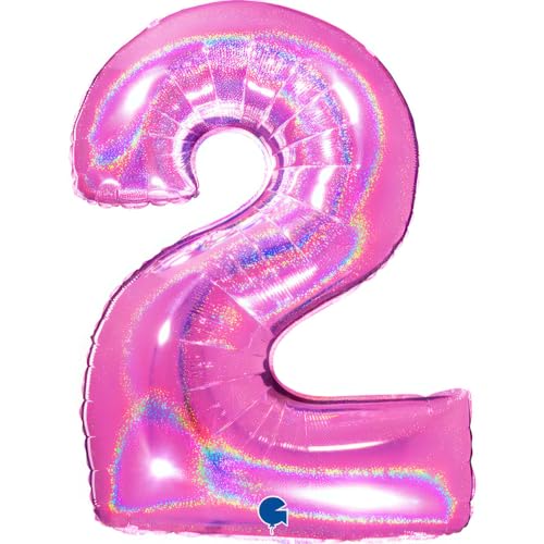 XXL Riesen Zahlen Folienballon 102 cm (40") holografisch 3D Effekt – Perfekte Deko für Geburtstage, Jubiläen & Feiern – Happy Birthday Party-Highlight - für Helium und Luft! (Fuchsia, 2) von Grabo