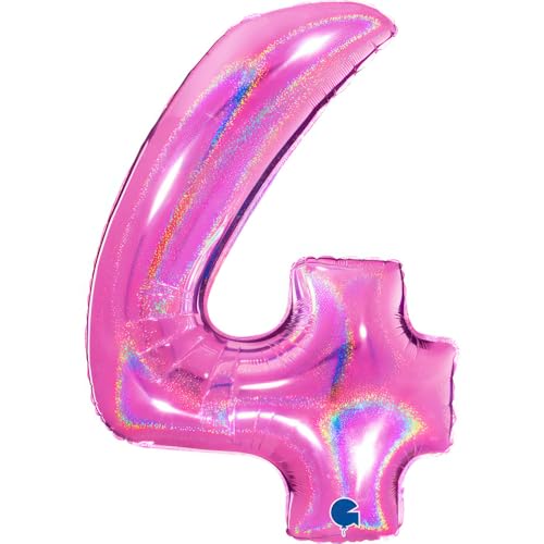 XXL Riesen Zahlen Folienballon 102 cm (40") holografisch 3D Effekt – Perfekte Deko für Geburtstage, Jubiläen & Feiern – Happy Birthday Party-Highlight - für Helium und Luft! (Fuchsia, 4) von Grabo