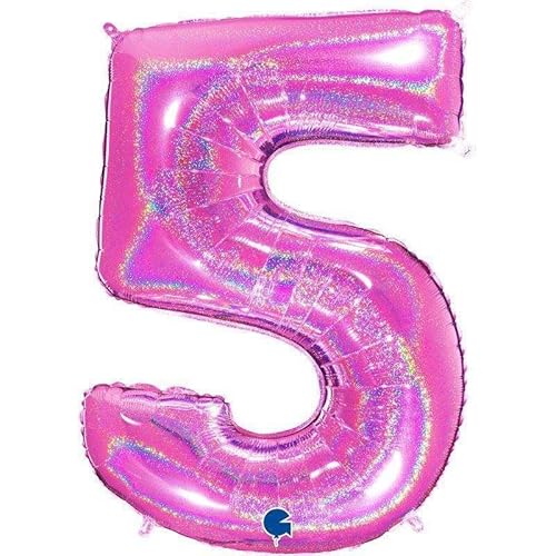 XXL Riesen Zahlen Folienballon 102 cm (40") holografisch 3D Effekt – Perfekte Deko für Geburtstage, Jubiläen & Feiern – Happy Birthday Party-Highlight - für Helium und Luft! (Fuchsia, 5) von Grabo
