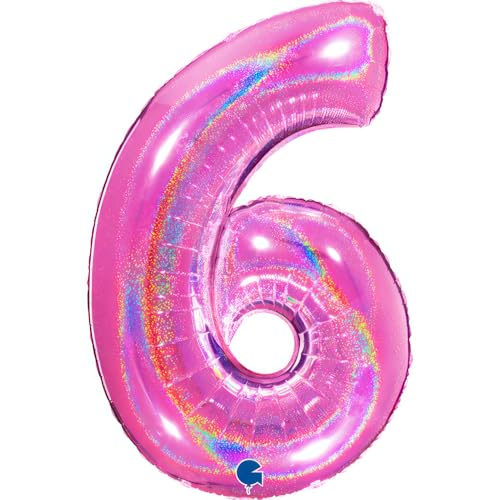 XXL Riesen Zahlen Folienballon 102 cm (40") holografisch 3D Effekt – Perfekte Deko für Geburtstage, Jubiläen & Feiern – Happy Birthday Party-Highlight - für Helium und Luft! (Fuchsia, 6) von Grabo