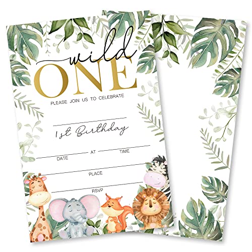 Grace Yonks Wild One Party-Einladungskarten zum 1. Geburtstag, Leopardenmuster, Dschungel, 20 Einladungen und Umschläge, Geburtstagsparty-Einladungen, Geburtstagsparty-Zubehör. (060) von Grace Yonks