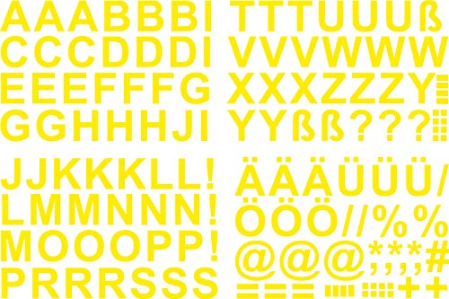 Buchstaben Aufkleber 4cm Hoch - in Gelb - 140 Stück - Selbstklebende Buchstaben und Zeichen A-Z - Ideal für den Außenbereich da Wasser und Wetterfest von Gradert-Elektronik