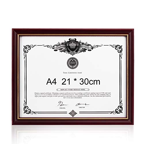 GraduatePro Bilderrahmen A4 Rahmen Urkunde Holz für Zertifikate Diplom Wand Hängend Passepartout Vintage University Certificate Frame Braun von GraduatePro