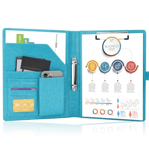 Schreibmappe 2 Ringbuch A4 Konferenzmappe Magnetischer Verschluss Wasserdicht Organizer Mappe Dokumentenmappe Türkis von GraduatePro