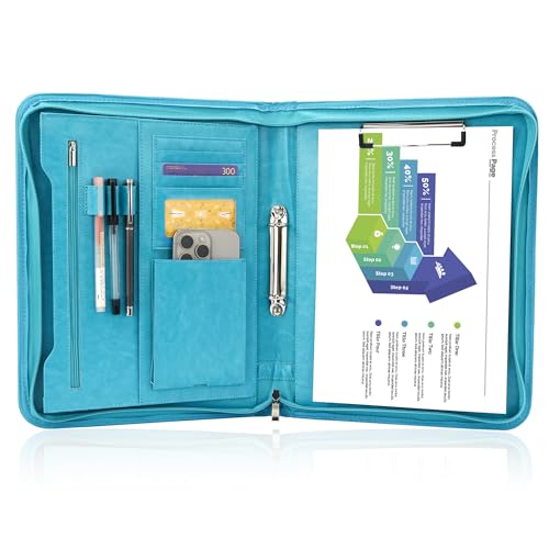 Schreibmappe 2 Ringbuch A4 Konferenzmappe Reißverschluss Leder Wasserdicht Organizer Mappe Dokumentenmappe Türkis von GraduatePro