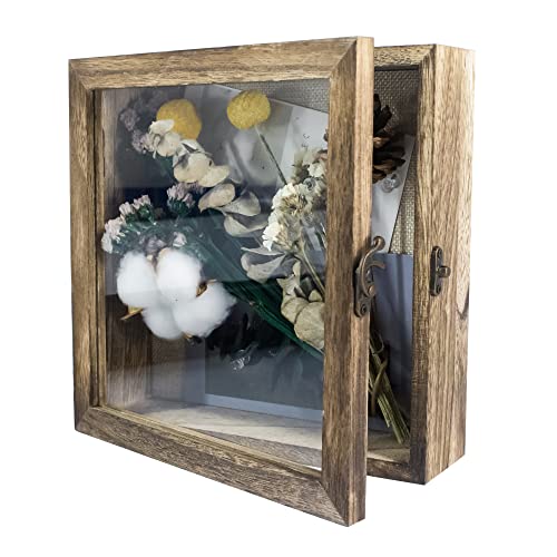 GraduationMall 20x20cm 3D Bilderrahmen Tief Holz Objektrahmen Türvitrine Schaukasten Retro,Ideal für Erinnerungsstücke, Bilder, Blumen, Medaillen und Tickets von GraduationMall