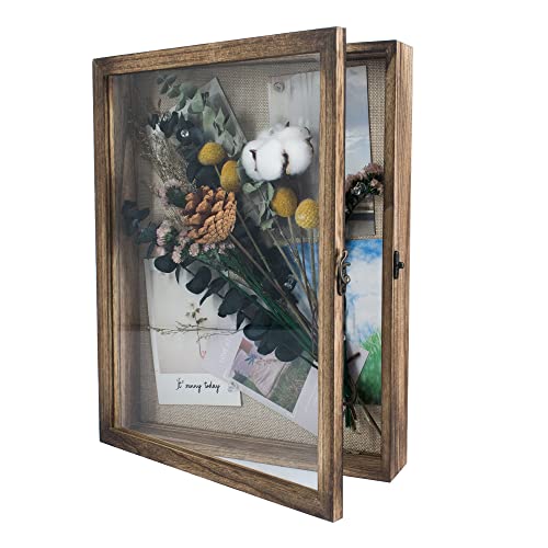 GraduationMall 28x35cm 3D Bilderrahmen Tief Holz Objektrahmen Türvitrine Schaukasten Retro,Ideal für Erinnerungsstücke, Bilder, Blumen, Medaillen und Tickets von GraduationMall