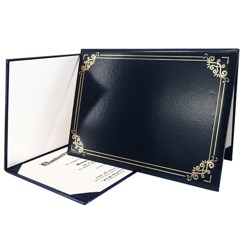 GraduationMall A4 Zertifikat Halter Diplom Dokument Cover mit Goldfolienrand Award Schutzhülle für Diplome Navy blau von GraduationMall