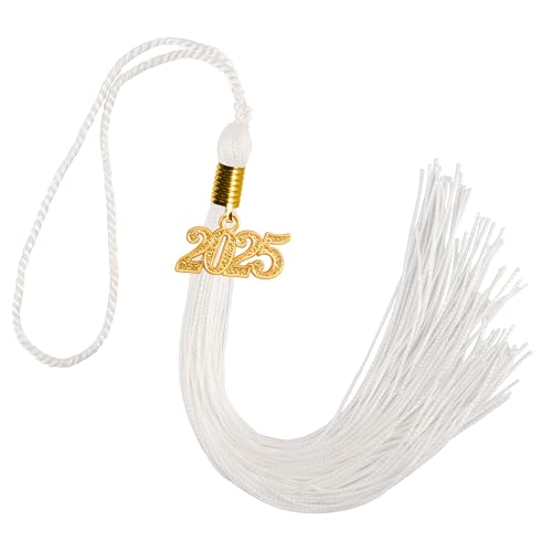 GraduationMall Quaste mit 2025 Jahreszahl Anhänger für Bachelor Master Doktorhut Single & Mehrere Farbe 9" Weiß von GraduationMall