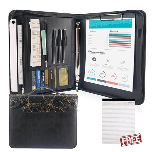 GraduationMall Schreibmappe A4 mit Ringbuch und Klemmbrett,Reißverschluss Portfolio Padfolio Business Mappe,Dokumentenmappe Organizer von GraduationMall