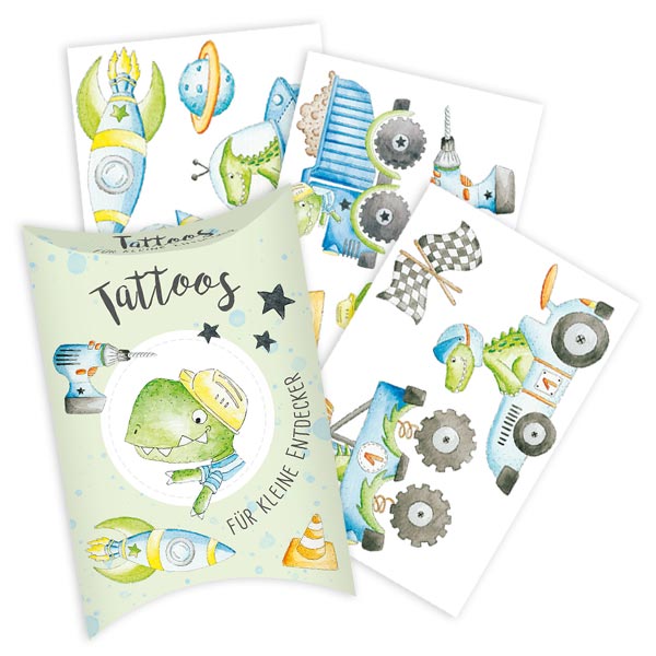 Temporäre Dinosaurier-Tattoos, 3 Bögen, 12 Tattoos
