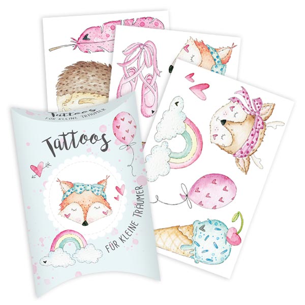 Temporäre Tattoos für kleine Träumer, 3 Bögen, 14 Tattoos Temporäre Tattoos für kleine Träumer, 3 Bögen, 14 Tattoos von Grätz Verlag GmbH