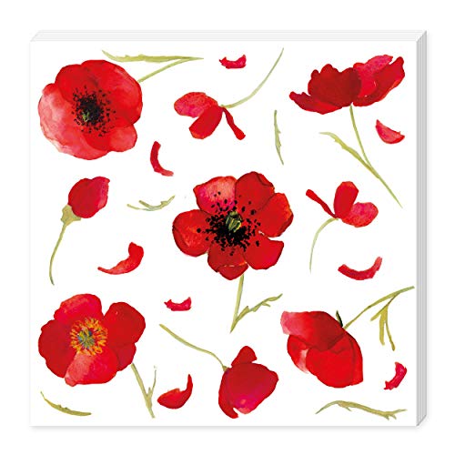 Grätz Verlag 20 Stück Servietten mit Mohn-Blumen, Mohnblume, Blüten, rot, weiß, grün, Retro, Vintage, quadratisch von Grätz Verlag