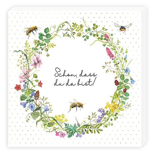 Servietten, 20 Stück (33 x 33 cm) FSC - Bienen, Frühling, Blumenkranz, Grün, für Gartenparty oder Geburtstag, Ostern, Taufe von Grätz Verlag