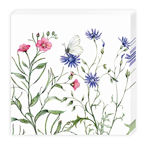 Servietten, 20 Stück (33 x 33 cm) FSC - Wildblumen, Grün,Blau, Rosa, Geburtstag, Kommunion, Gartenparty von Grätz Verlag