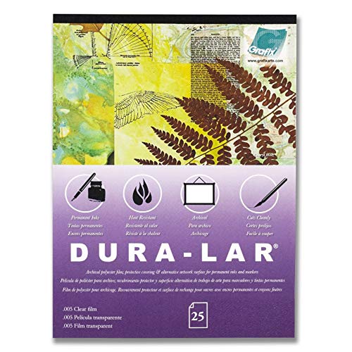 Grafix Dura-Lar Clear 35,6 x 43,2 cm, Block mit 25 Stück – Ultra 5 Zoll Folie, Acetat Alternative, glänzende Oberfläche für Abdeckungen, Schablonen, Farbtrennung, Fensteranwendungen, Transparenzen von Grafix