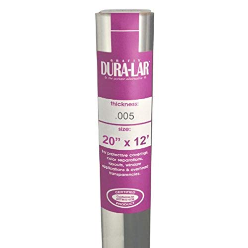 Grafix Dura-Lar Film Ultraklare Folie, 12,7 cm, Acetat-Alternative, glänzende Oberfläche für Abdeckungen, Schablonen, Farbtrennungen, Fensteranwendungen, Transparenzen und mehr, farblos, 20" x 12' von Grafix