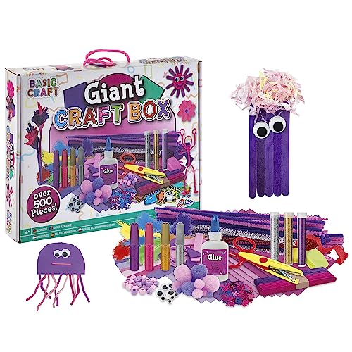 Grafix XL Lila Bastelset | Giant Craft Boxfür Kinder ab 4 Jahren | Über 500 DIY-Bastelmaterialien | Bastelkoffer für Mädchen | Pompons, Glitzerkleber, Glupschaugen | Kids Bastelbox von Grafix
