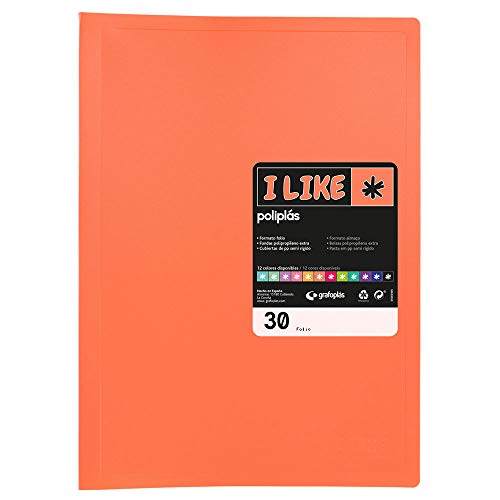Grafoplas 1471384 Dokumentenmappe mit 30 transparenten Hüllen, halbstarrer Polypropylen-Einband, Koralle, Folie, Polyplasen Like von Grafoplás