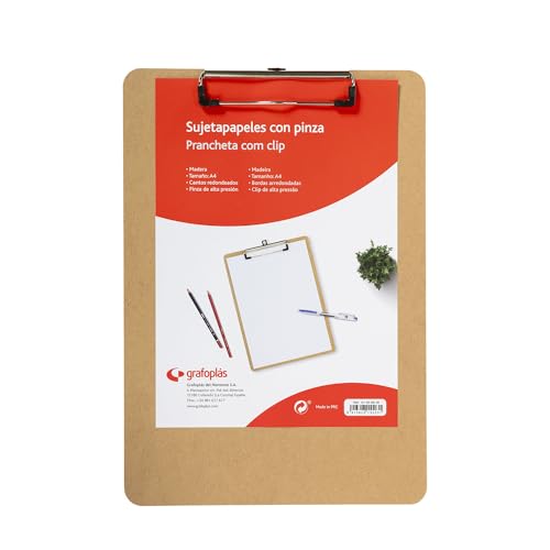 Grafoplás 1550649 Klemmbrett, A4, Holz, abgerundete Kanten von Grafoplás