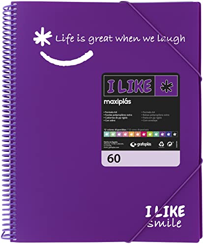 Grafoplás 39226035 Spiralhüllen, A4, lila, 60 Hüllen, Polypropylen, I Like Smile von Grafoplás