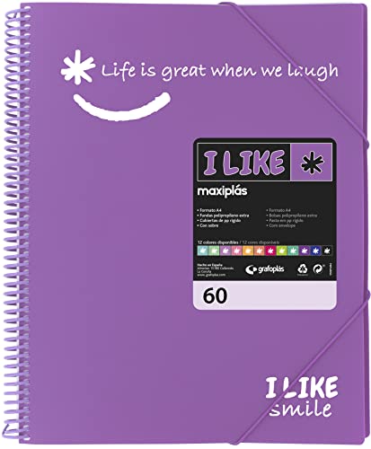 Grafoplás 39226069 Spiralmappe mit 60 Hüllen, A4, Polypropylen, Lavendel, I Like Smile Grafoplás 39226069 Spiralmappe mit 60 Hüllen, A4, Polypropylen, Lavendel, I Like Smile von Grafoplás