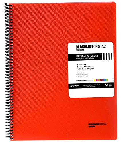 Grafoplás 39834251 Ordner Polypropylen mit 40 Hüllen, A4, Rot, Maxiplás Blackline Glas von Grafoplás