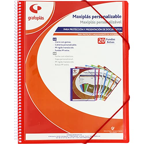Grafoplás 39842051 Maxiplass Ringbuch mit Spiralbindung, 20 transparente Hüllen, Rot, 30,8 x 24 x 14 Grafoplás 39842051 Maxiplass Ringbuch mit Spiralbindung, 20 transparente Hüllen, Rot, 30,8 x 24 x 14 von Grafoplás