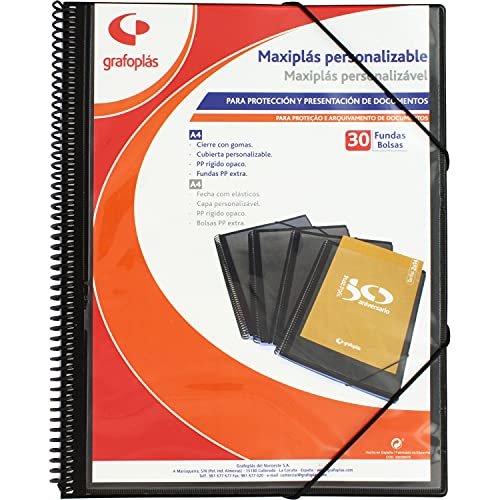 Grafoplás 39843010 Maxiplass Personalisierbarer Ordner mit Spiralbindung, 30 transparente Hüllen, Schwarz, 30,8 x 24 x 14 Grafoplás 39843010 Maxiplass Personalisierbarer Ordner mit Spiralbindung, 30 transparente Hüllen, Schwarz, 30,8 x 24 x 14 von Grafoplás