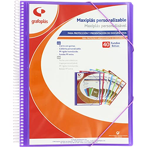 Grafoplás 39844035 Maxi-Plastik-Mappe mit Spiralbindung, 40 Hüllen, 30,8 x 24 x 20 cm, Violett von Grafoplás